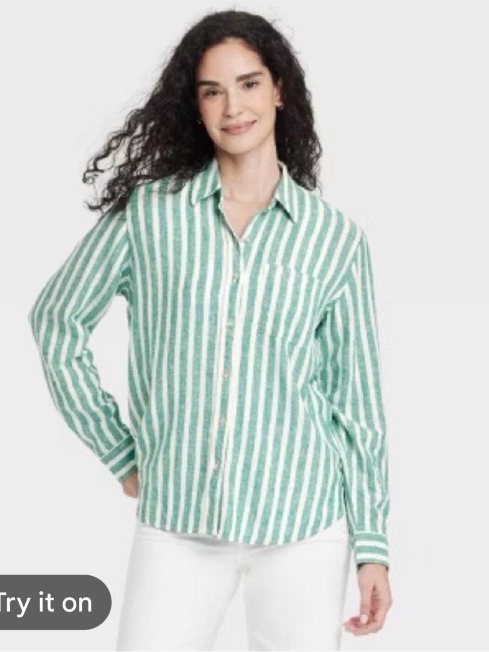 Green Striped Button-Front Shirt